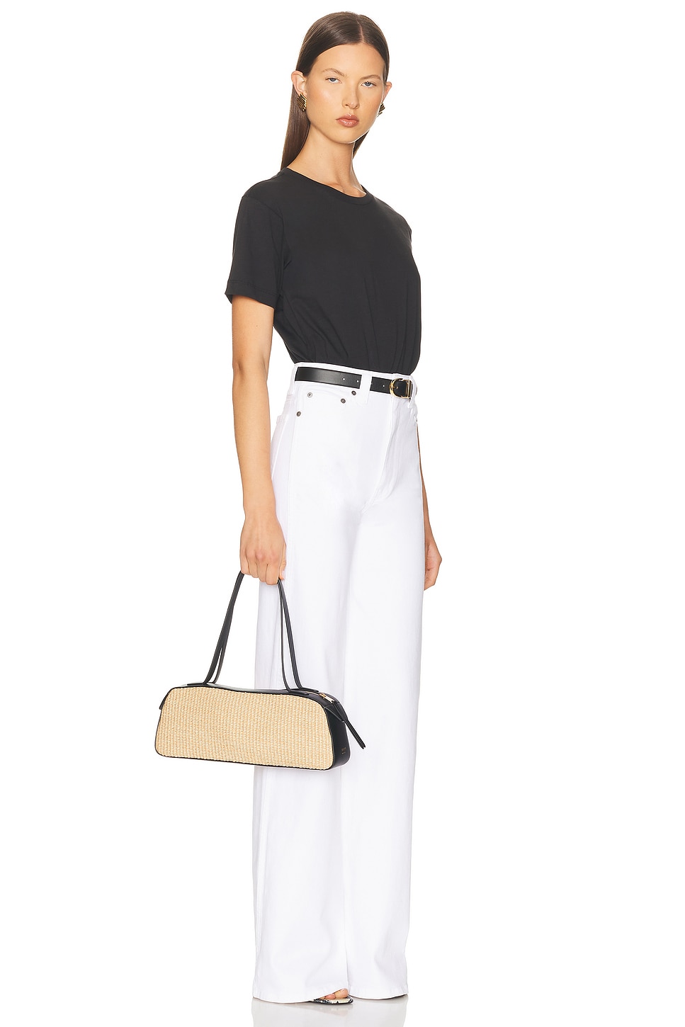 Khaite Simona Leather-trimmed Raffia Shoulder Bag