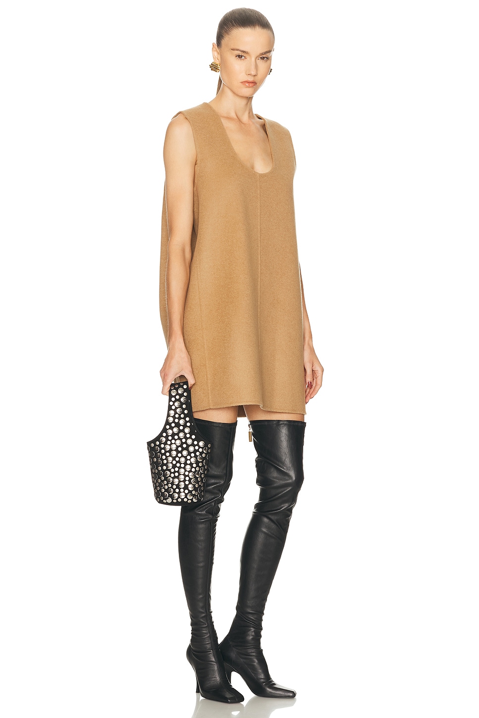 Khaite Livia Small Studded Suede Bucket Bag