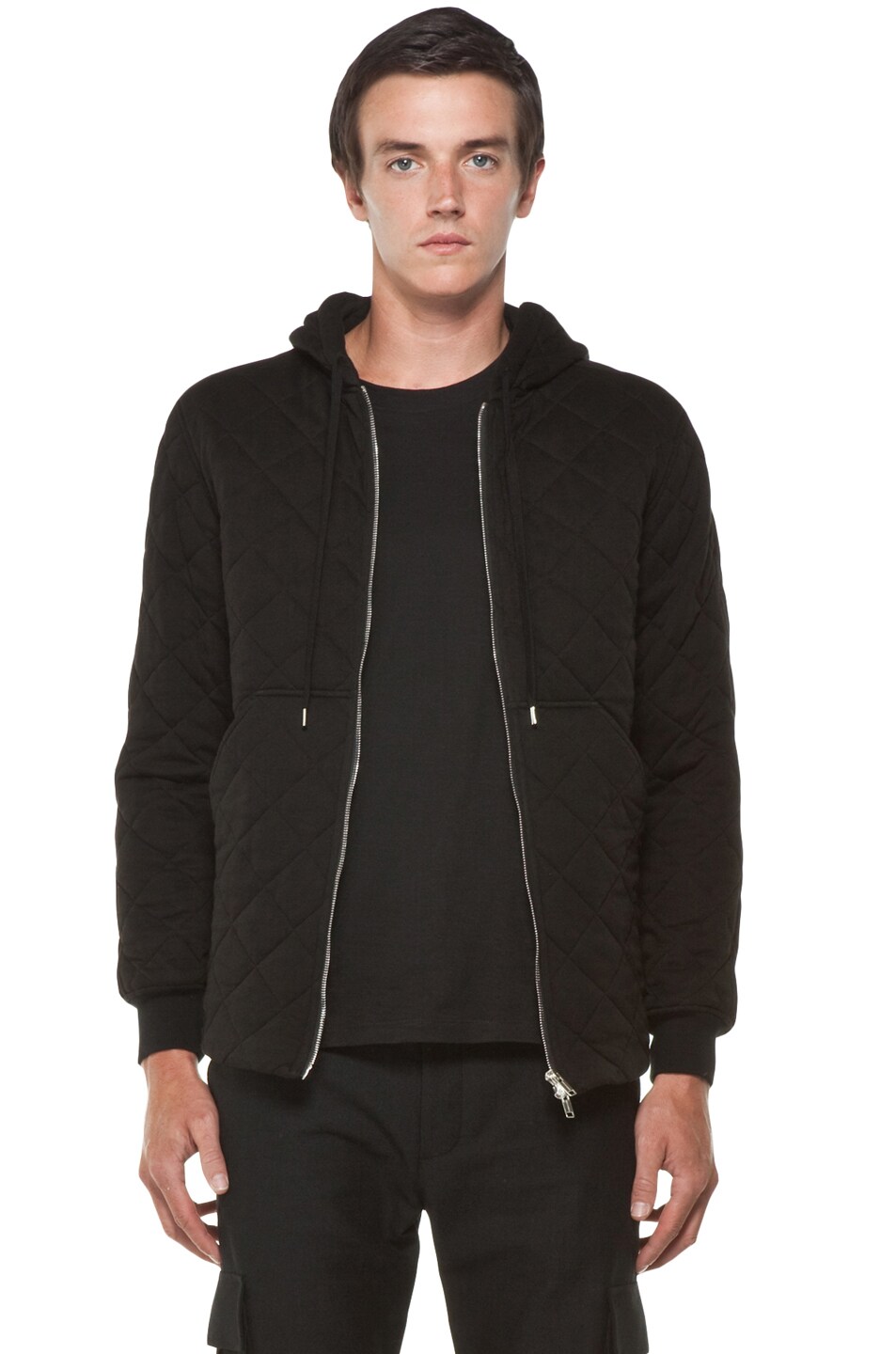 Image 1 of Kris Van Assche Zip Up Quilted Hoodie in Black