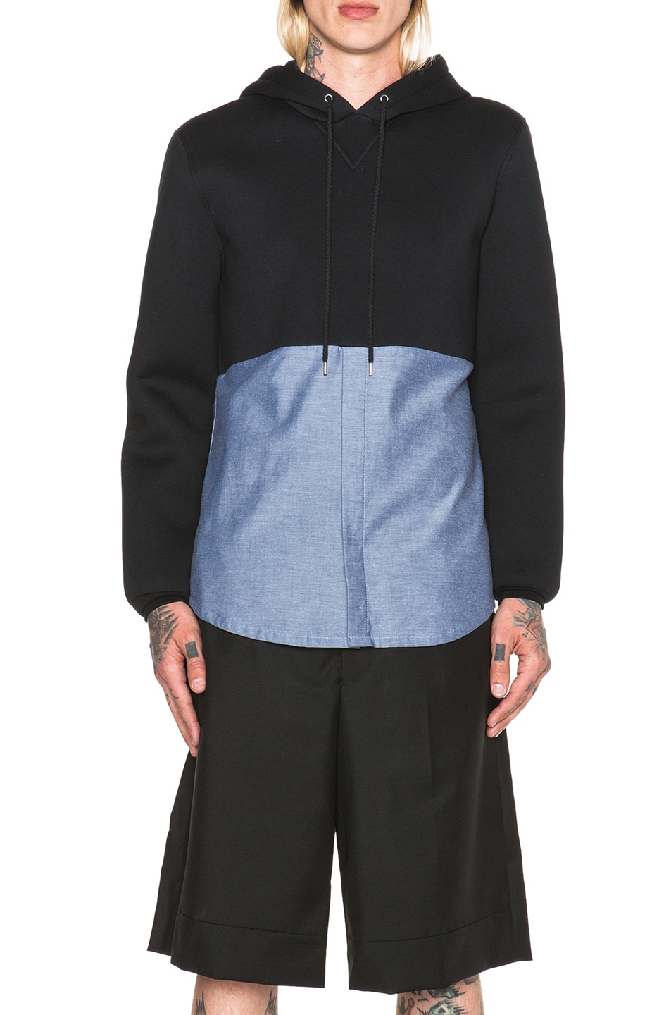 Image 1 of Kris Van Assche Hybrid Shirting Hoodie in Black & Grey