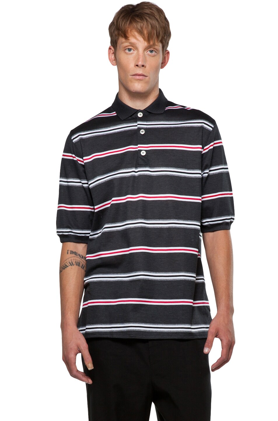 Image 1 of Kris Van Assche "Runway" Striped Polo in Anthracite & Red