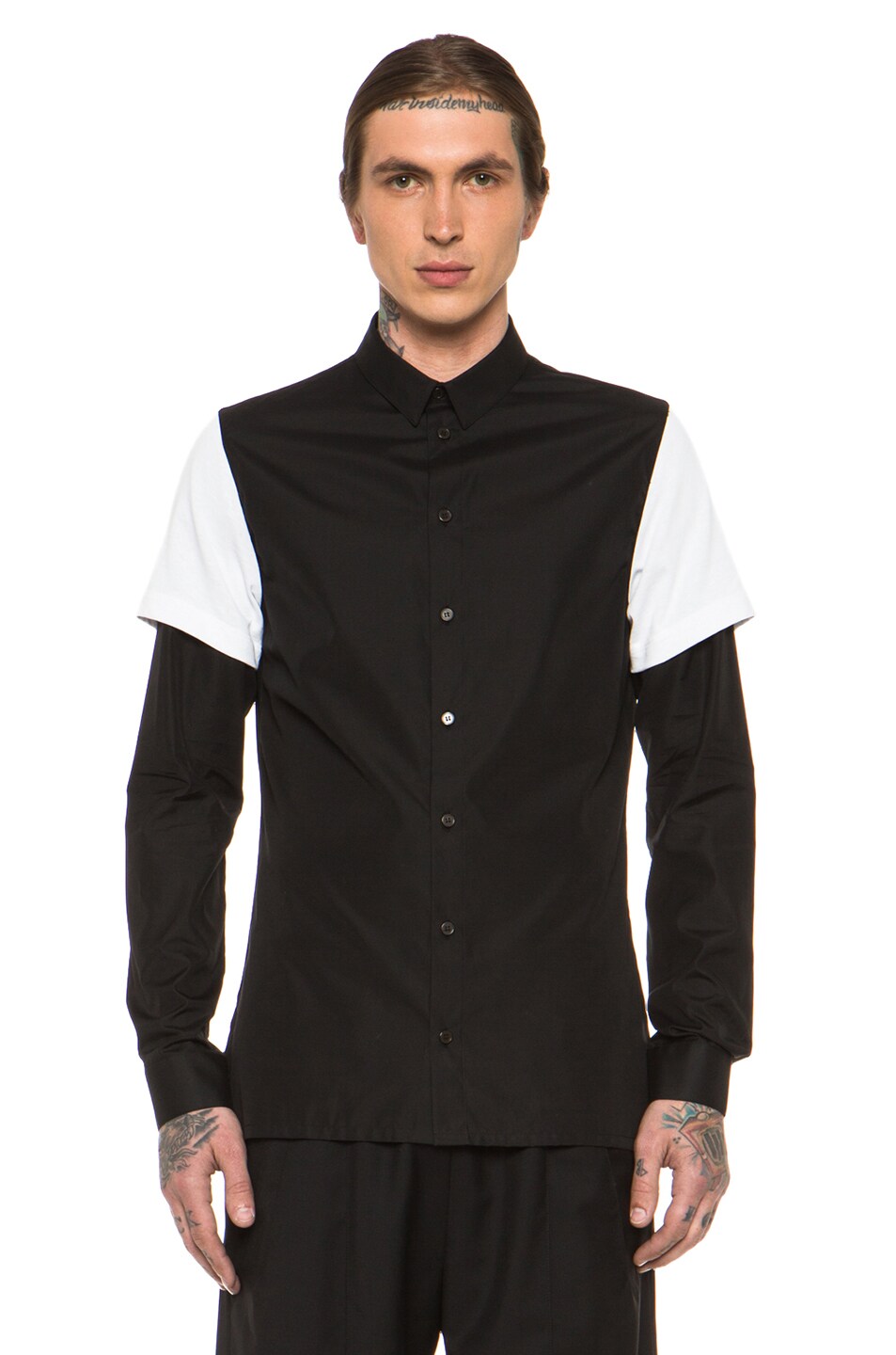 Image 1 of Kris Van Assche Colorblock Button Up in Black & White