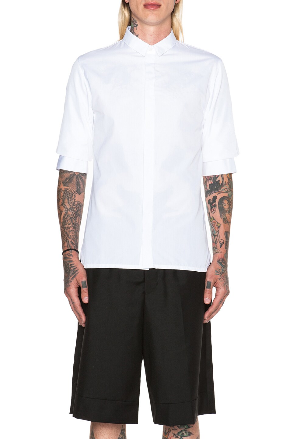 Image 1 of Kris Van Assche Cotton Shirt with Pulled Up Sleeves in White