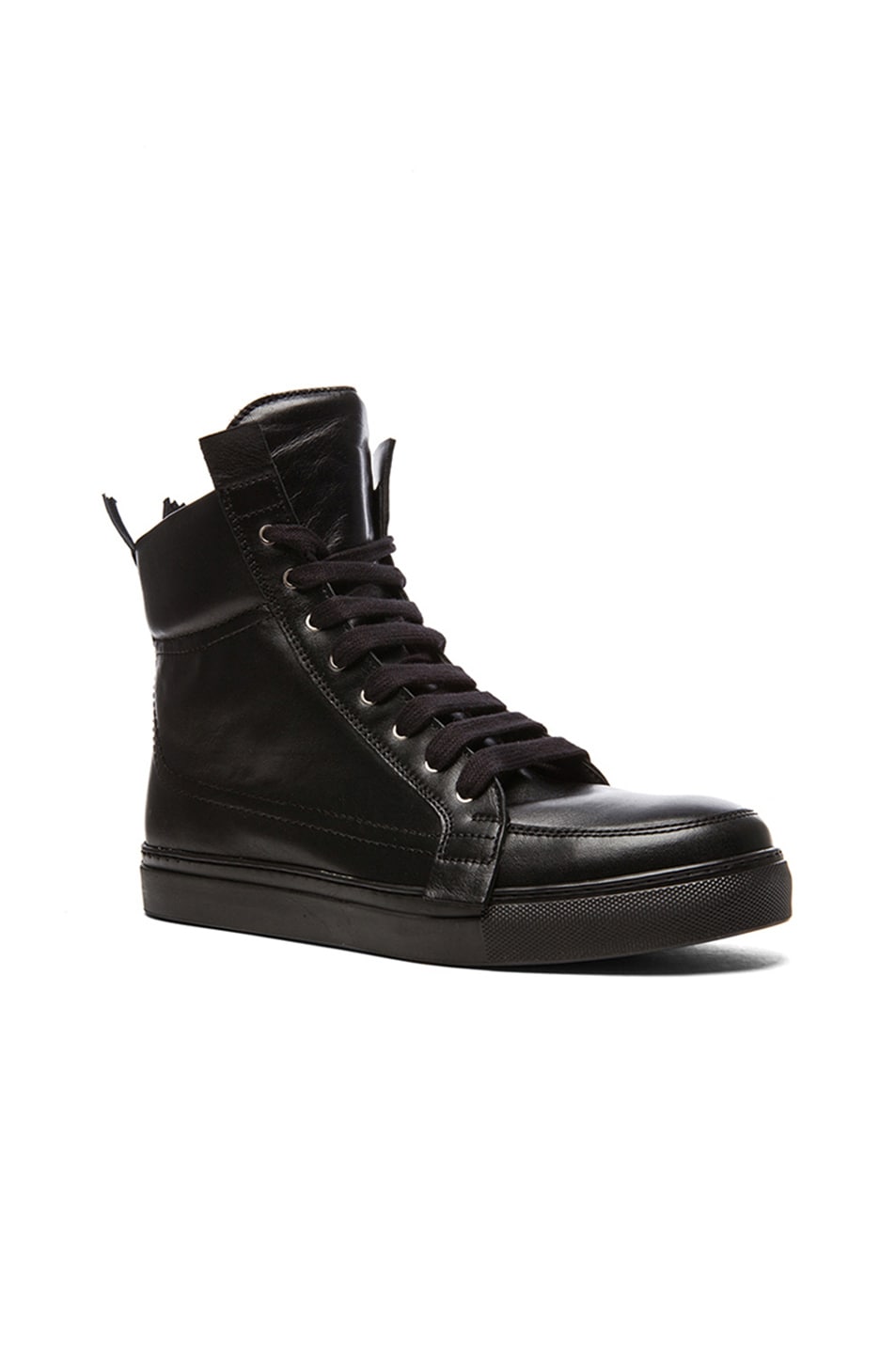 Image 1 of Kris Van Assche Calfskin Leather High Top Sneakers in Black