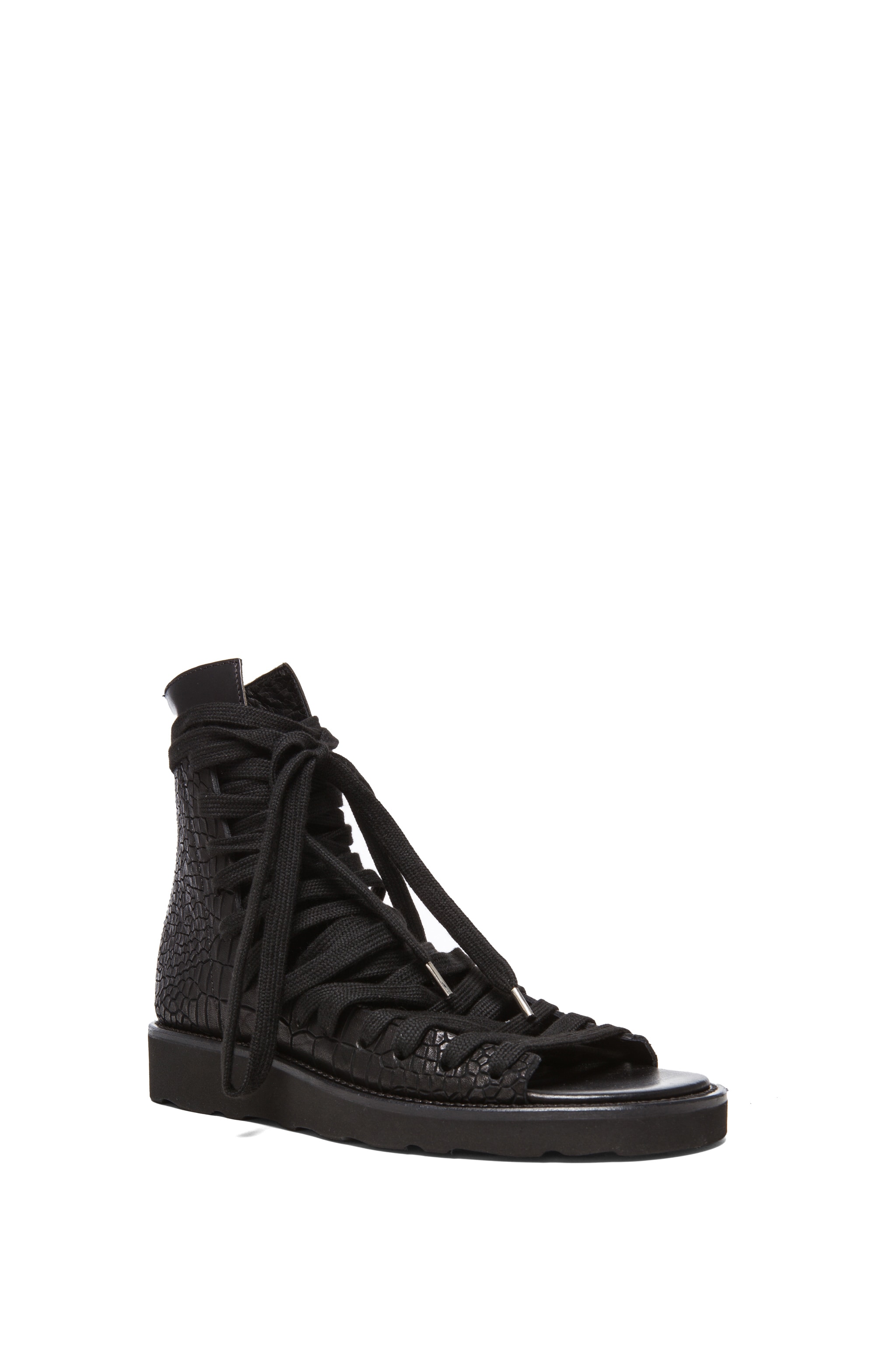 Image 1 of Kris Van Assche Multilace Crock Skin Cut Leather Sandals in Black