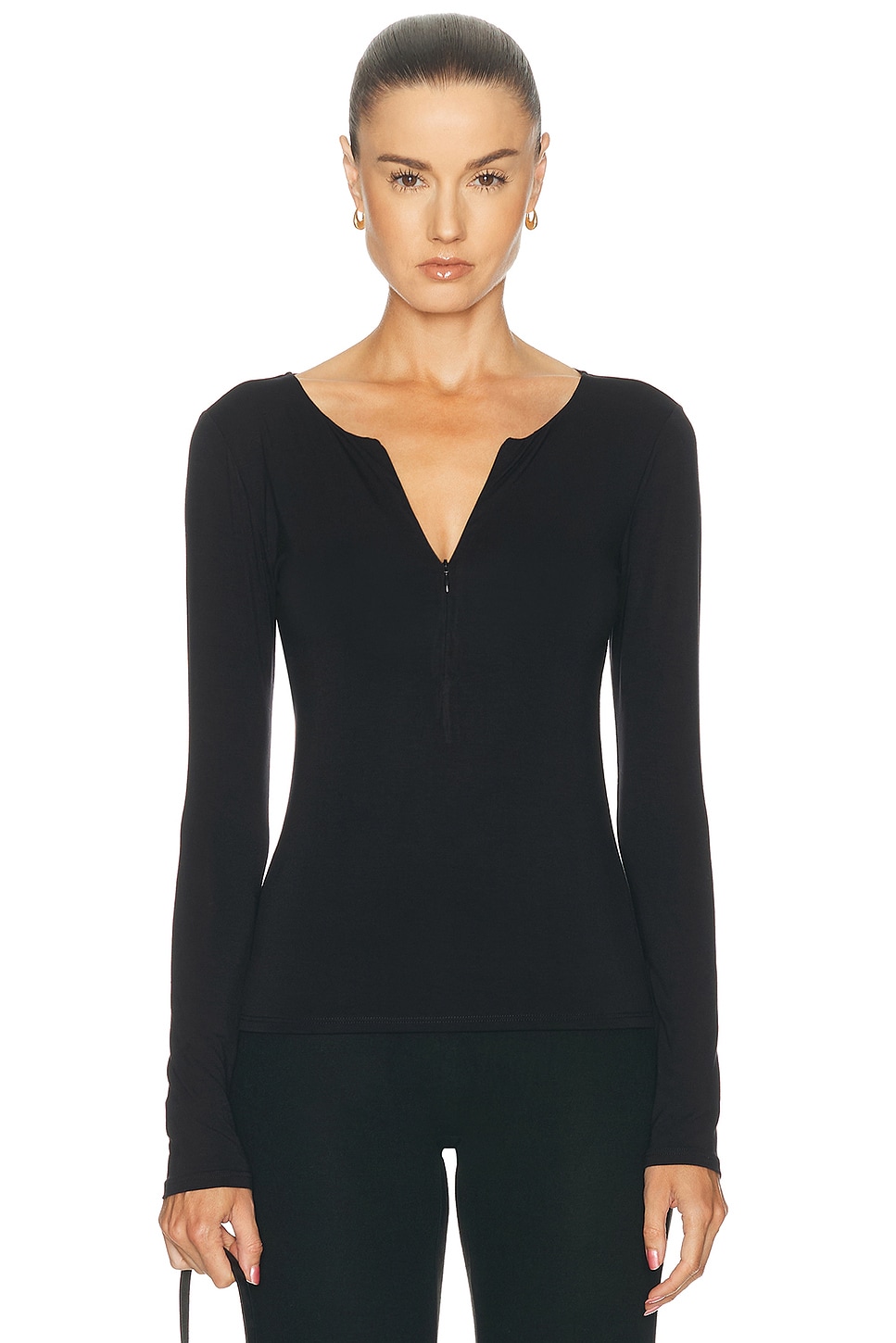 Kye Half Zip Long Sleeve Top In Black