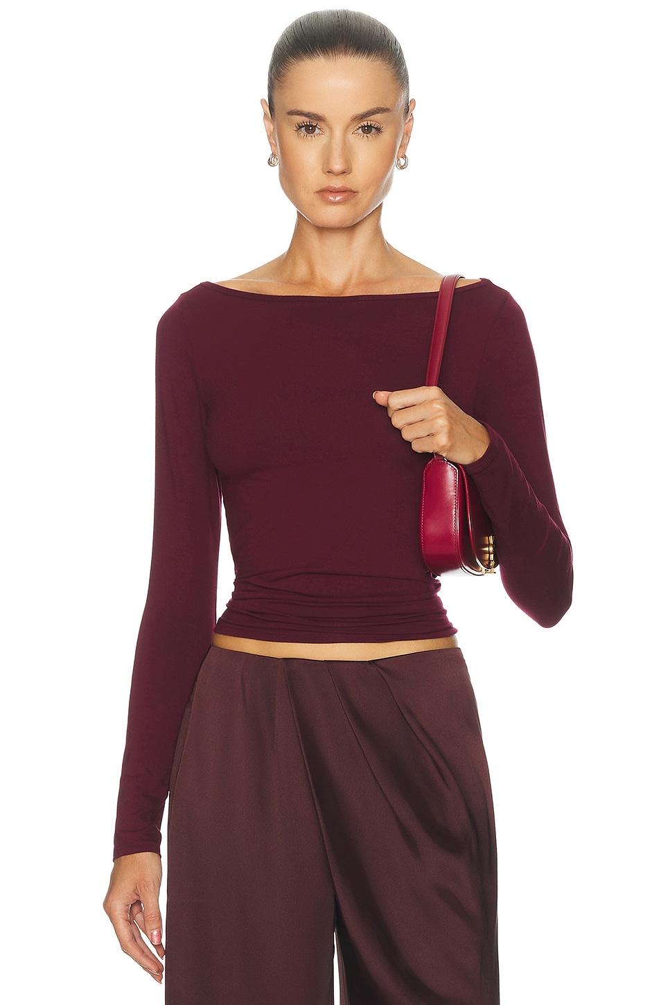 Kye For Fwrd Bateau Long Sleeve Top In Burgundy