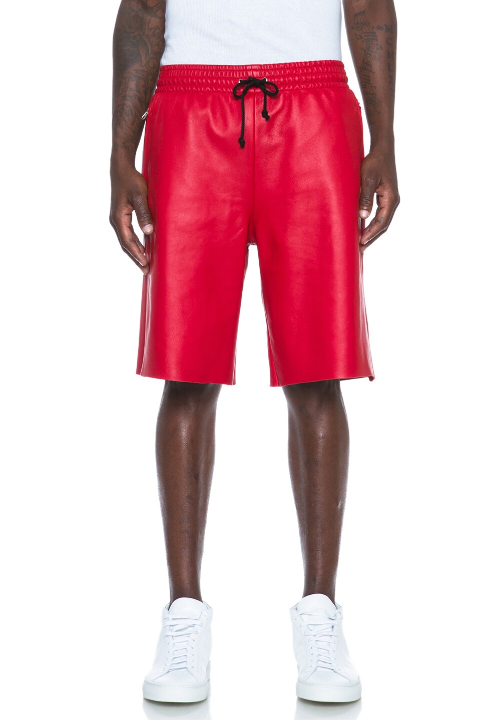 Image 1 of Laer Leather Ball Shorts in Red