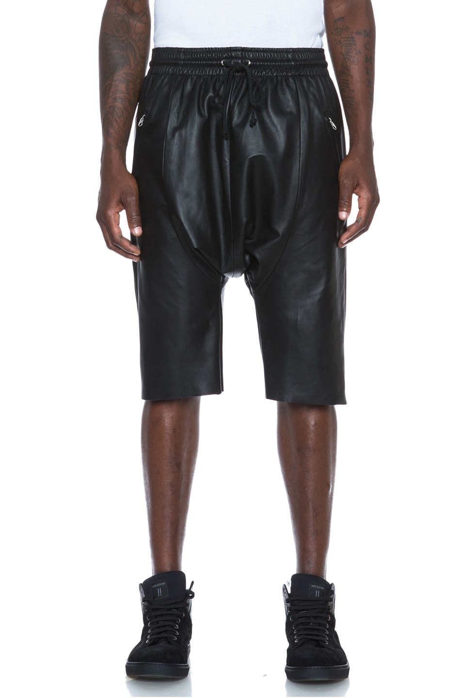Image 1 of Laer Leather Drop Shorts in Black