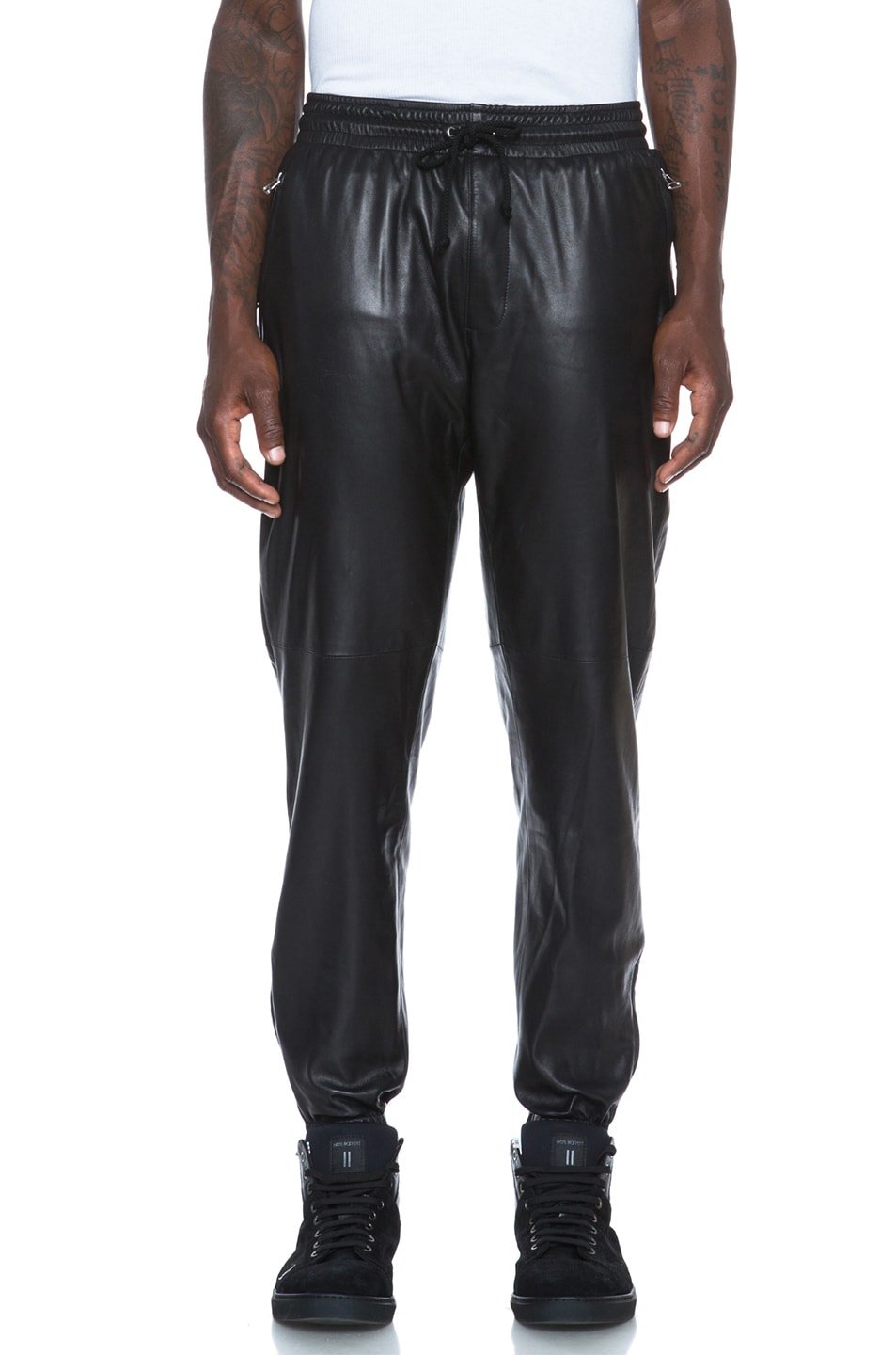 Laer Leather Zip Pant in Black | FWRD