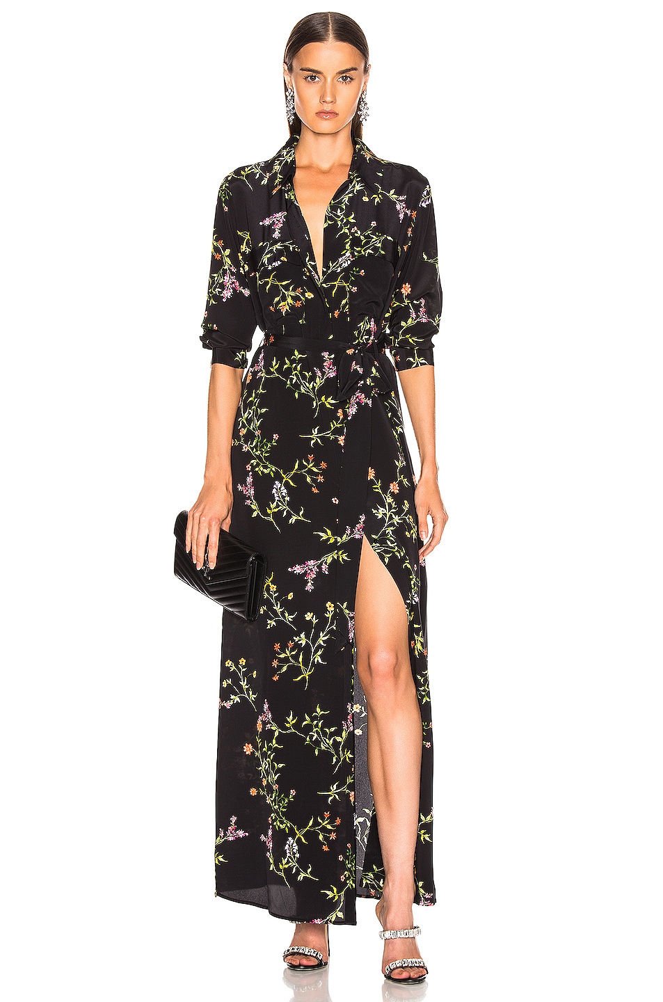 Image 1 of L'AGENCE Cameron Long Shirt Dress in Black Bloom Multi