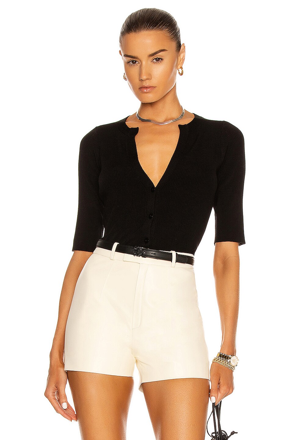 Image 1 of L'AGENCE Carrie Short Sleeve Cardigan in Black