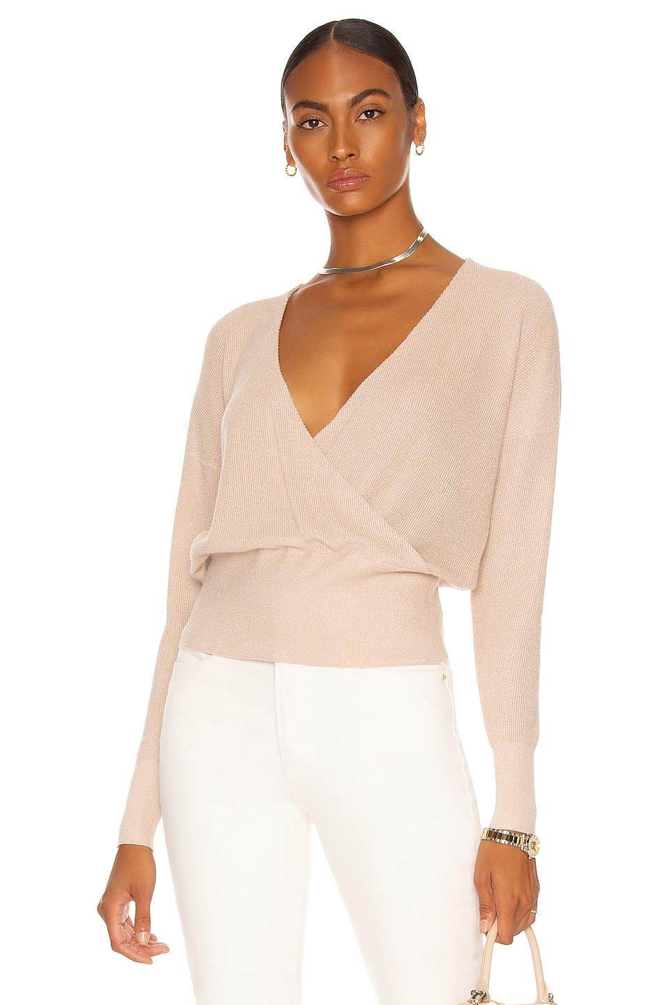 Image 1 of L'AGENCE Blair Crossover Pullover Sweater in Petal