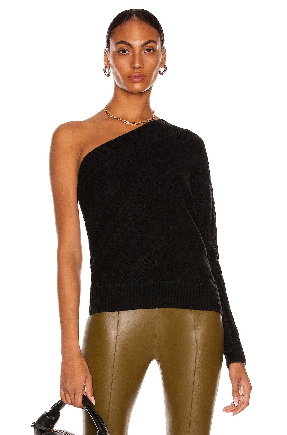 Image 1 of L'AGENCE Zoey Asymmetrical Cable Sweater in Black