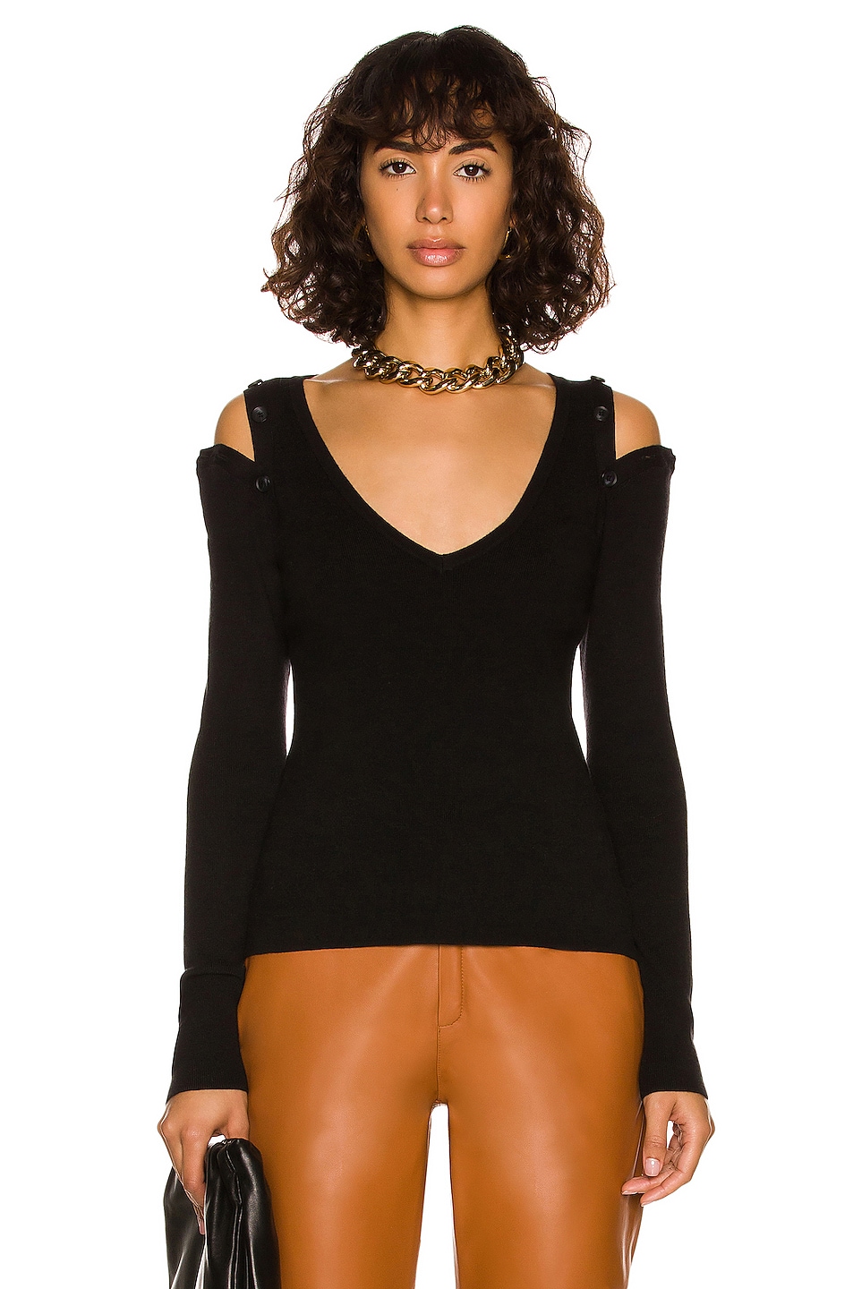 Image 1 of L'AGENCE Addie Shoulder Button Sweater in Black