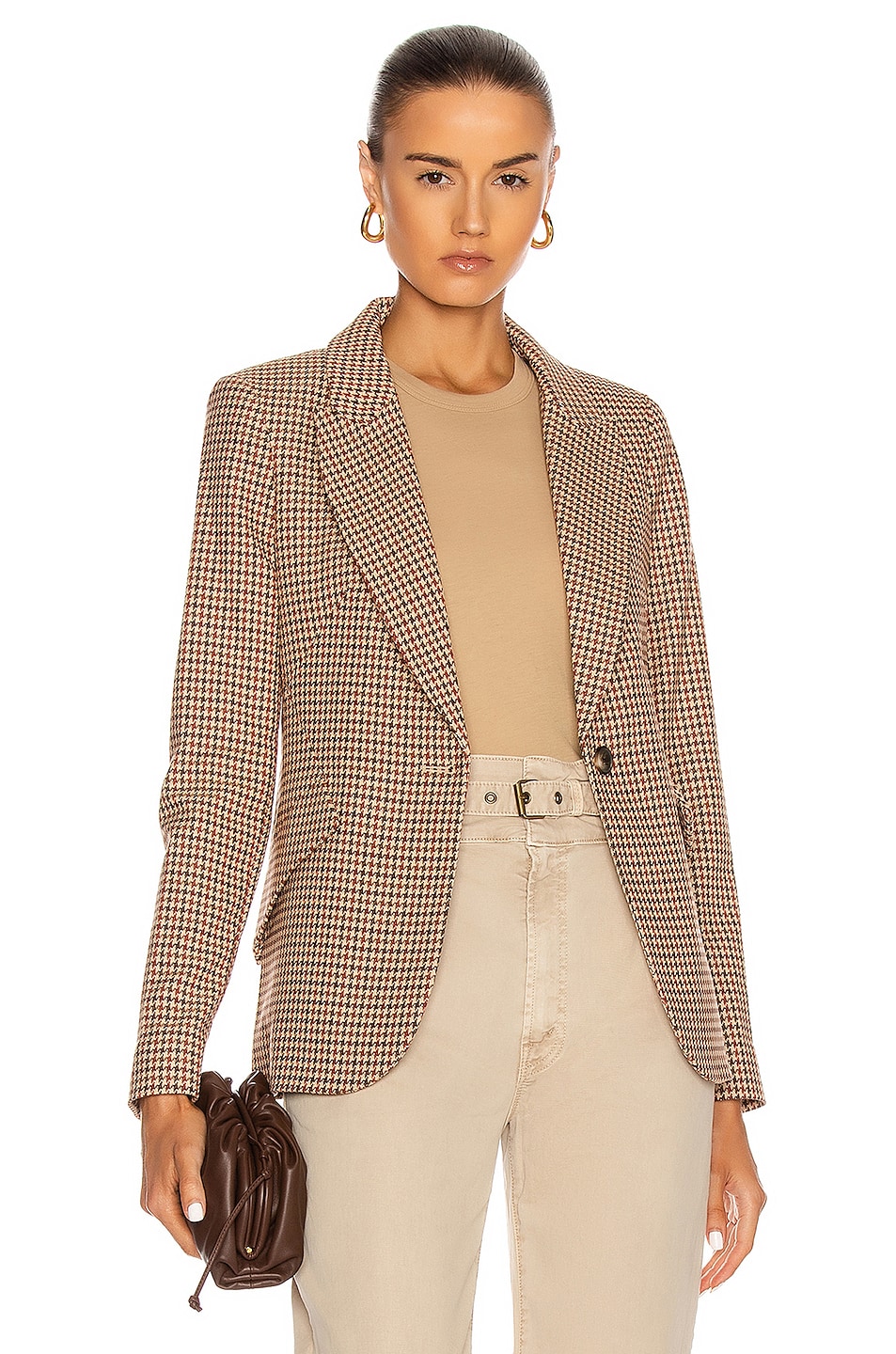Image 1 of L'AGENCE Chamberlain Blazer in Tan & Burgundy Houndstooth