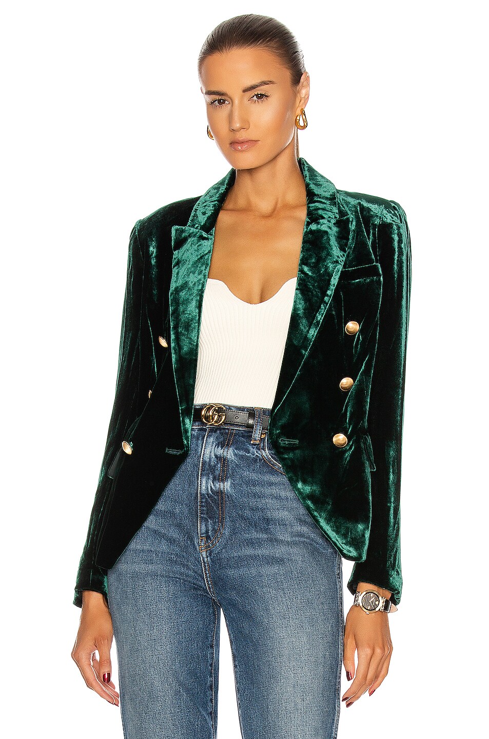 Image 1 of L'AGENCE Kenzie Double Breasted Blazer in Forest Green