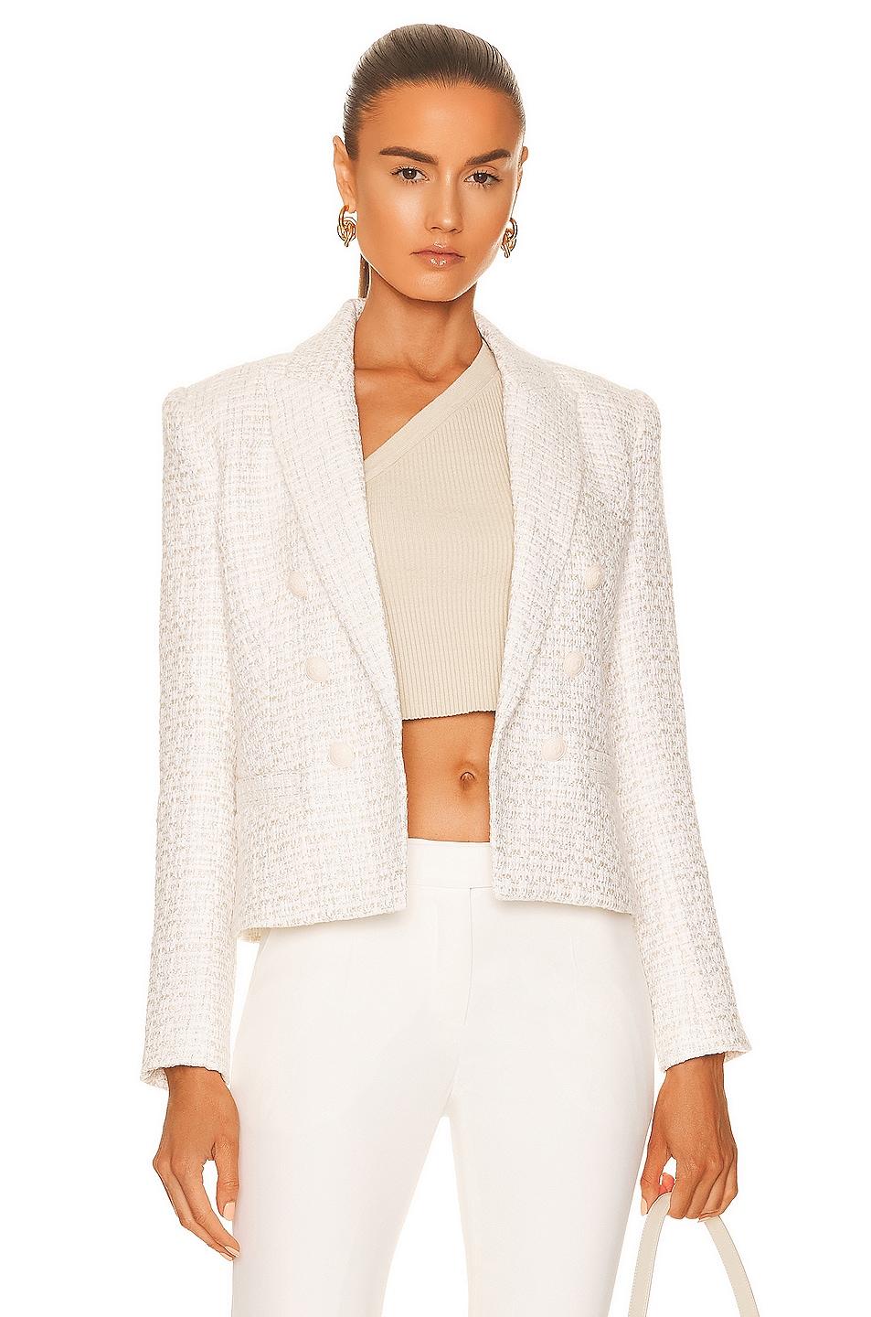 Image 1 of L'AGENCE Brooke Double Breasted Cropped Blazer in Ivory