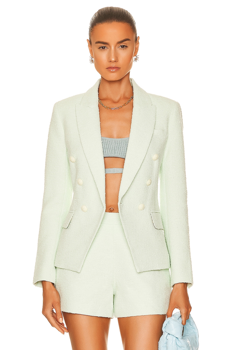 L'AGENCE Kenzie Double Breasted Blazer in Soft Mint | FWRD