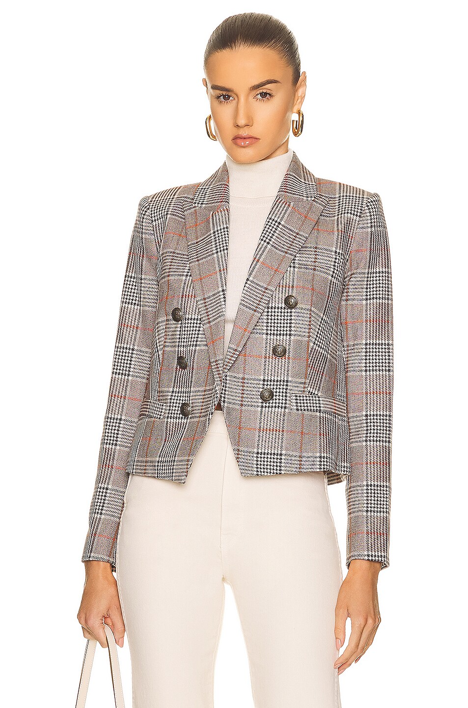 Image 1 of L'AGENCE Brooke Double Breasted Crop Blazer in Brown & Black Multi