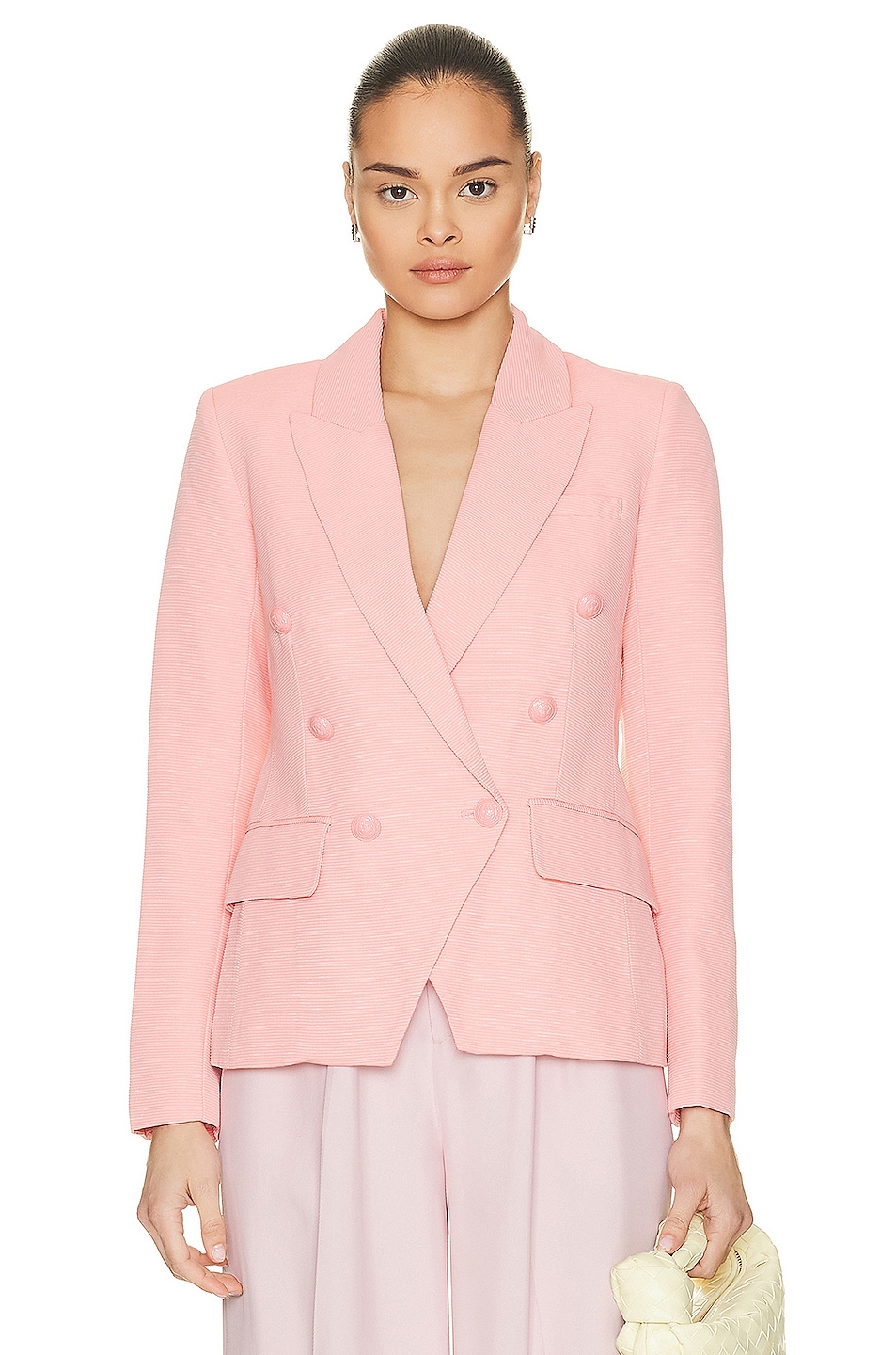 Image 1 of L'AGENCE Kenzie Double Breasted Blazer in Rose Tan & Tropical Toile