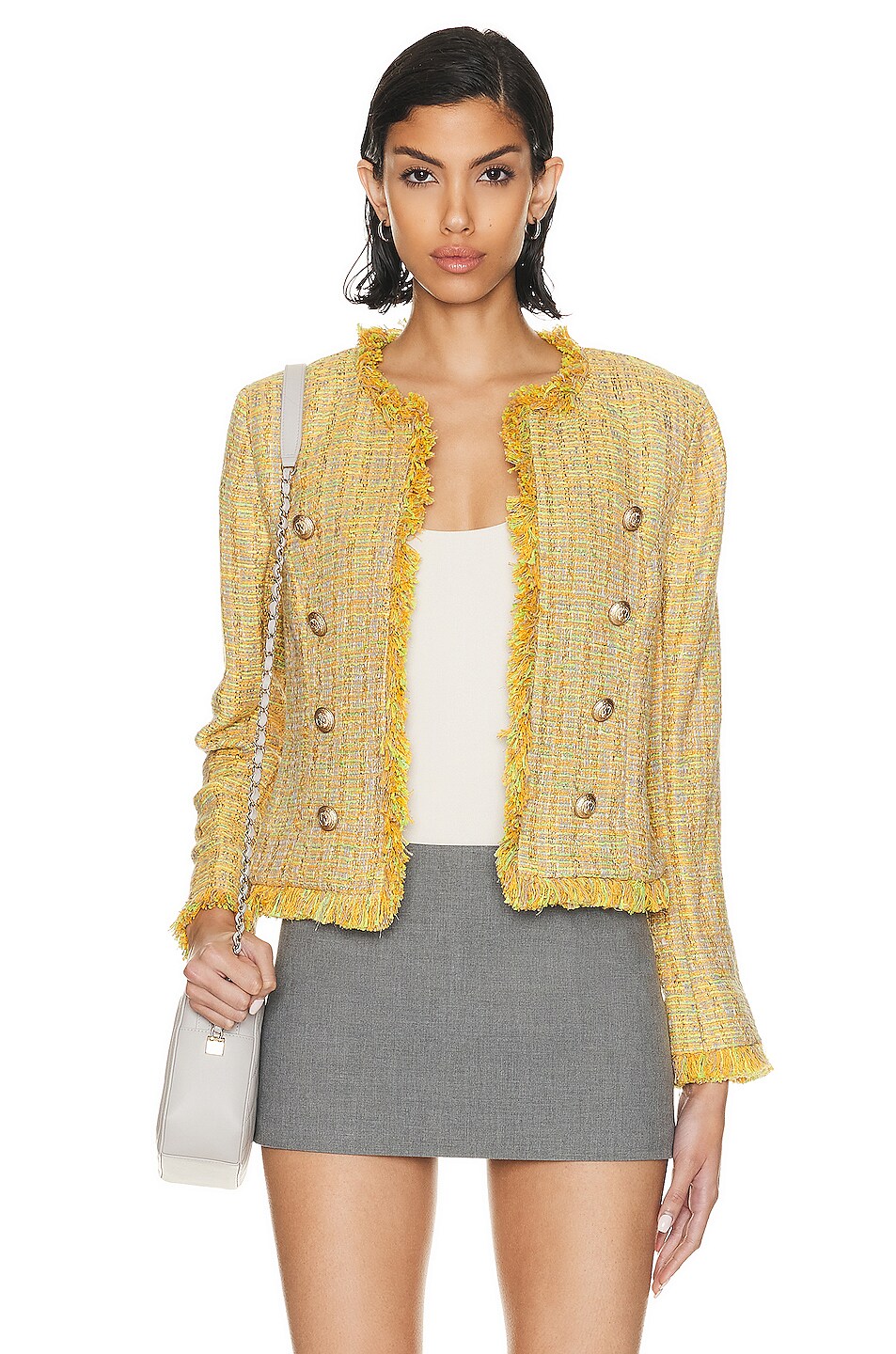 L'AGENCE Tinlee Blazer in Yellow Multi Tweed | FWRD