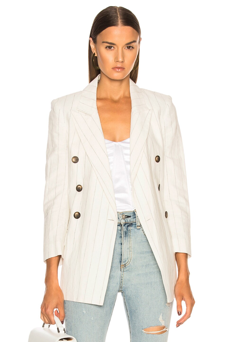 Image 1 of L'AGENCE Brea Double Breasted Blazer in Ivory & Black