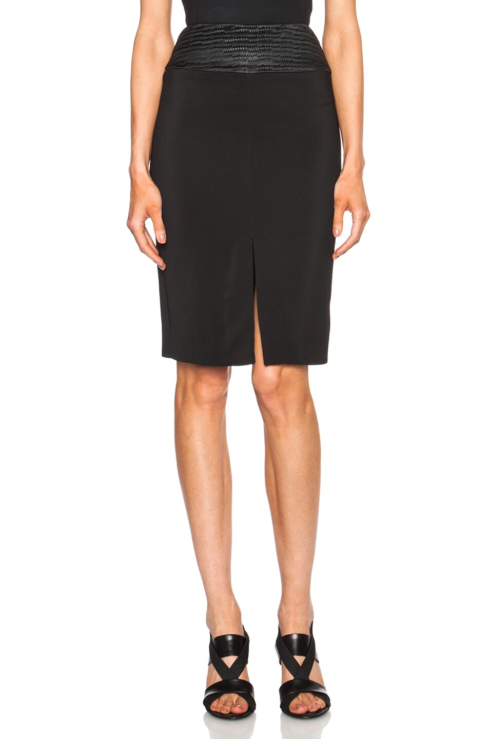 Image 1 of L'AGENCE Front Slit Viscose-Blend Pencil Skirt in Black