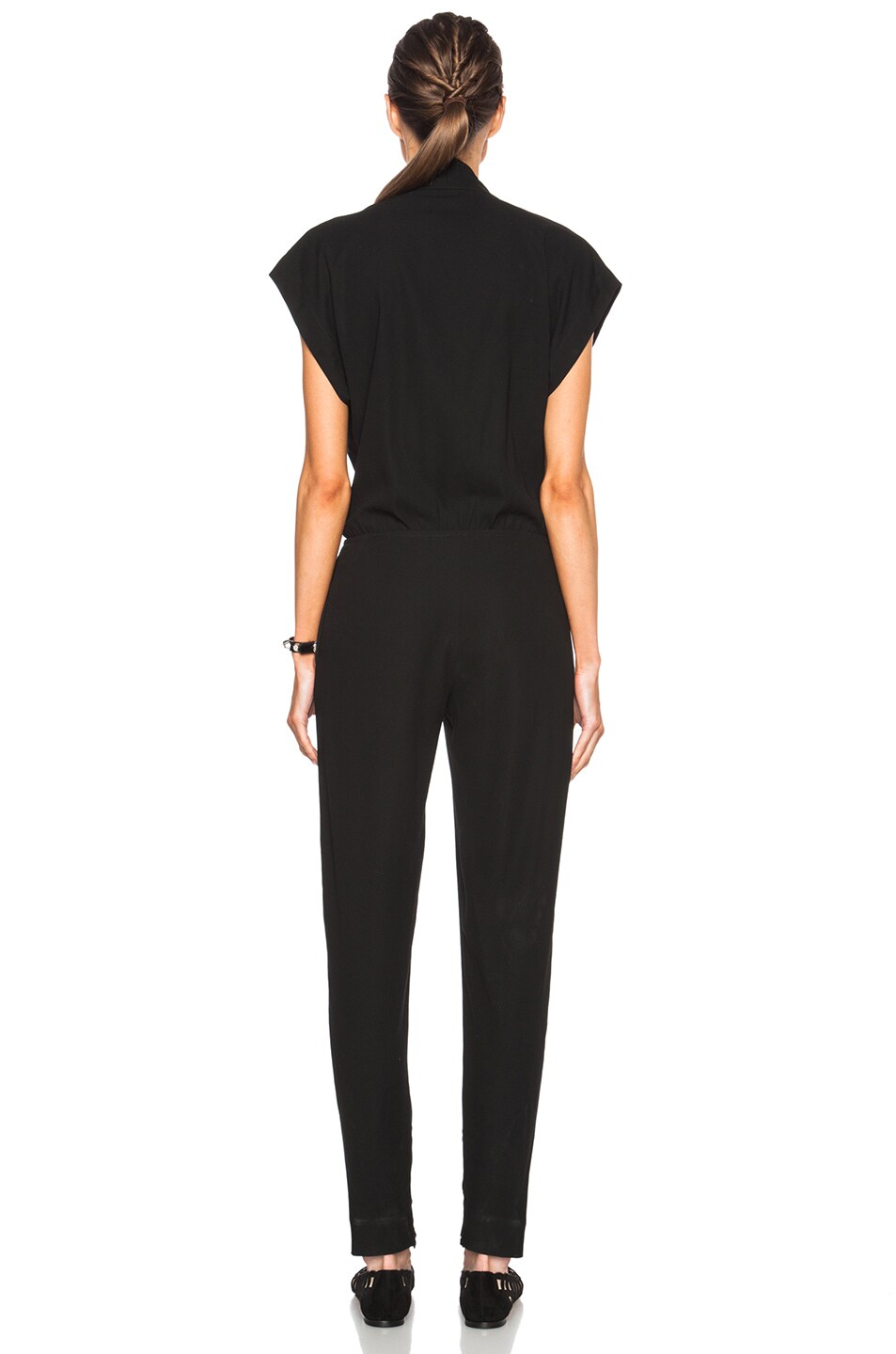 L'AGENCE Cross Over Front Viscose-Blend Jumpsuit in Black | FWRD