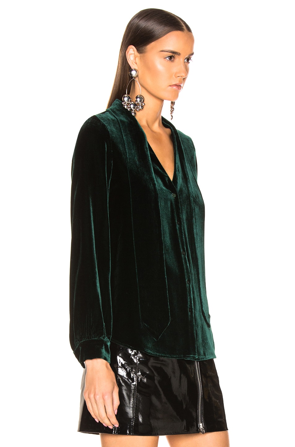 L'AGENCE Gisele Neck Tie Blouse in Forest Green | FWRD