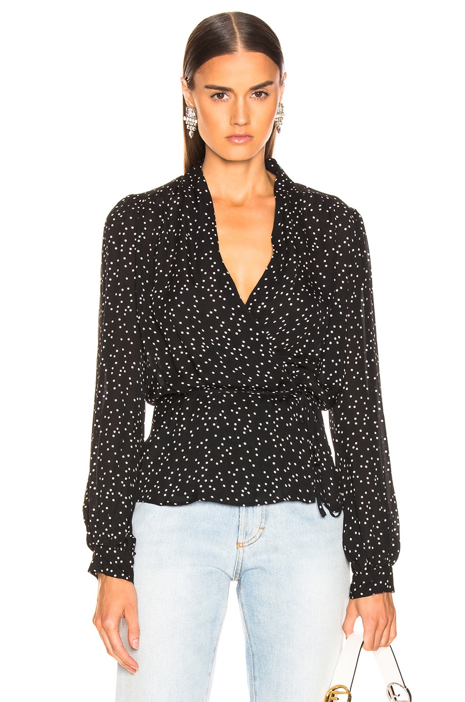 Image 1 of L'AGENCE Cara Wrap Blouse in Black & Ivory