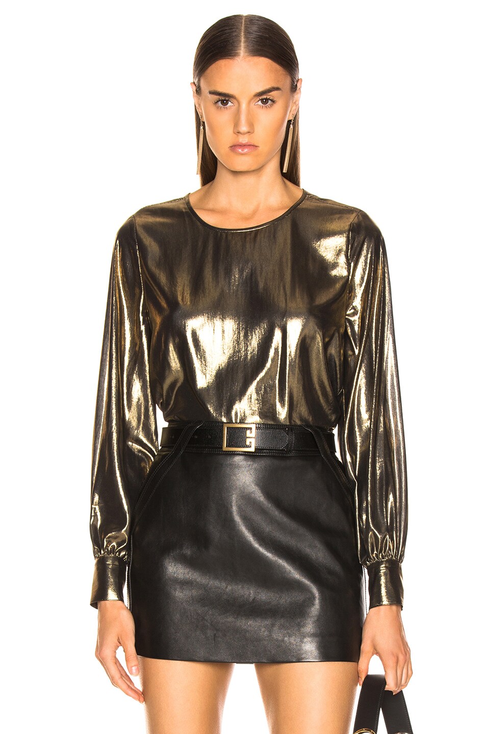 Image 1 of L'AGENCE Long Sleeve Popover With Buttons in Gold & Black