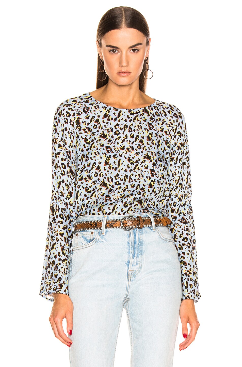 Image 1 of L'AGENCE Dylan Wide Bell Sleeve Blouse in Sky Blue Sauvage