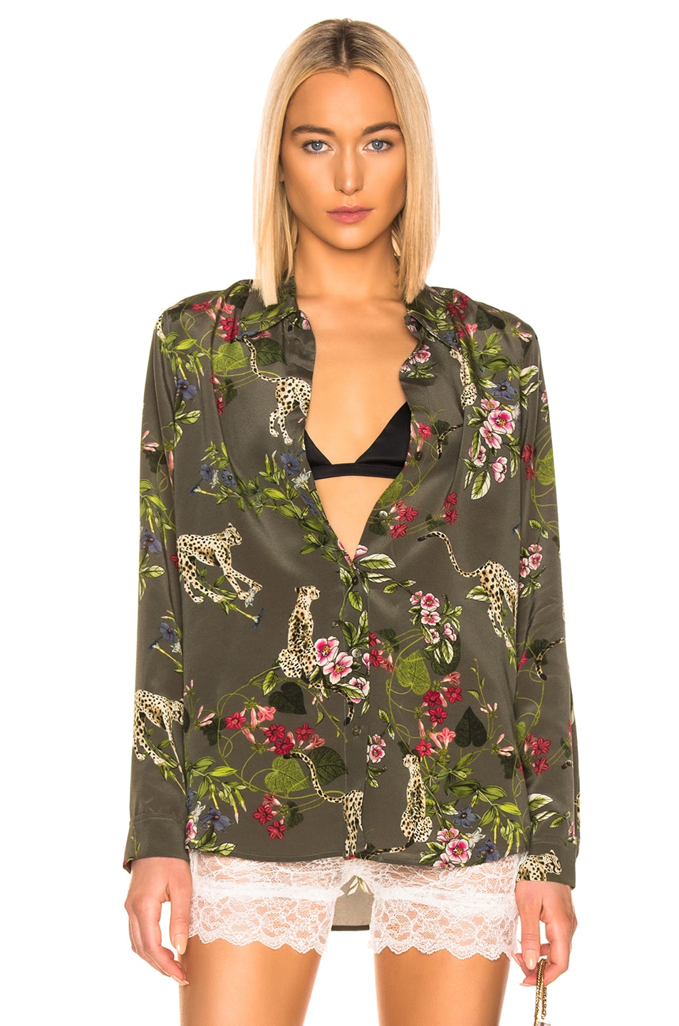 Image 1 of L'AGENCE Nina Long Sleeve Blouse in French Moss Multi