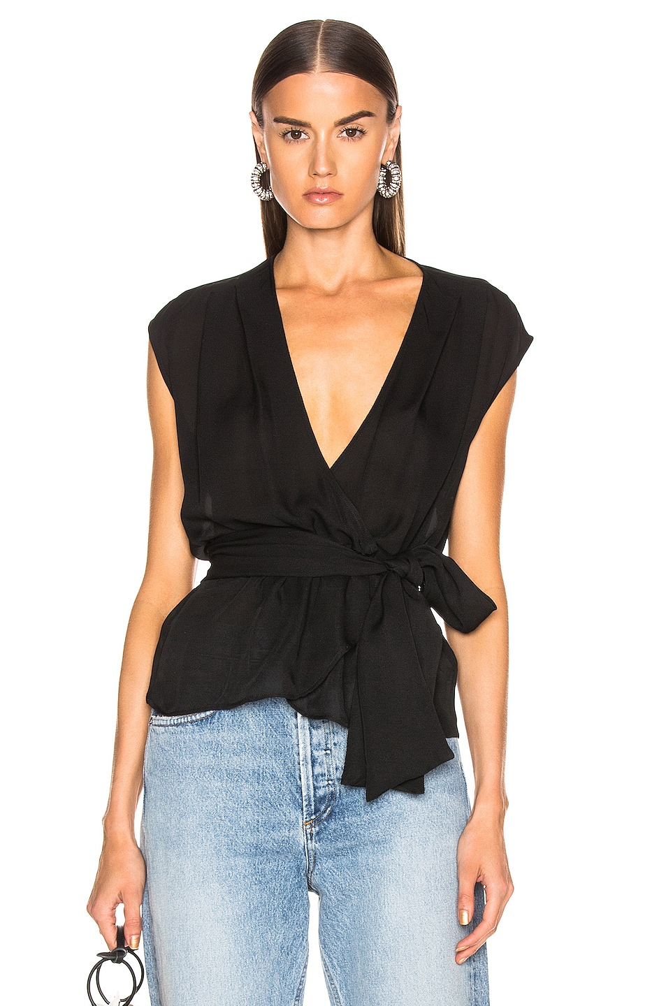 Image 1 of L'AGENCE Clemence Shirred Tie Blouse in Black