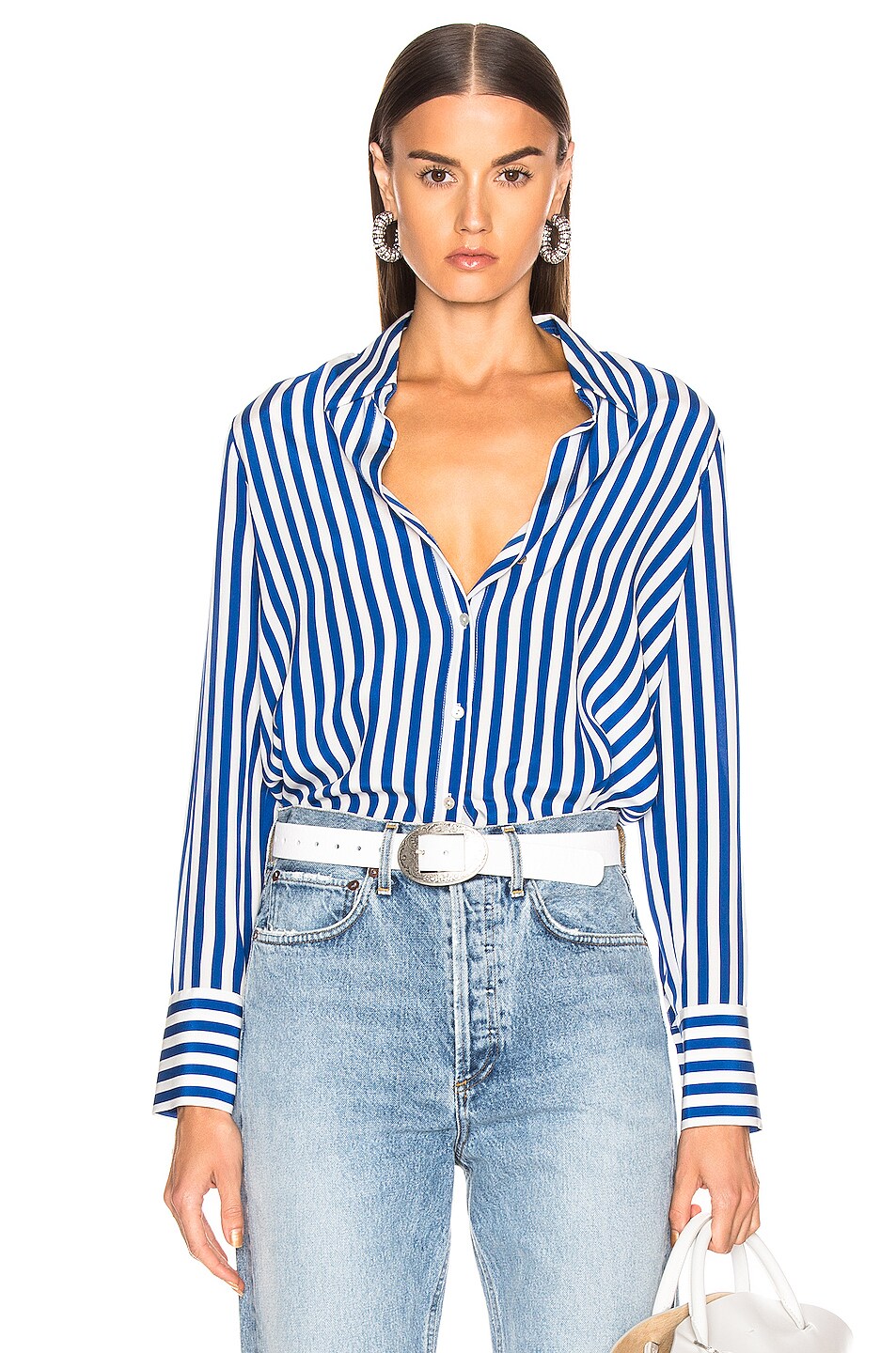Image 1 of L'AGENCE Brielle Long Sleeve Blouse in Ivory Multi Stripe