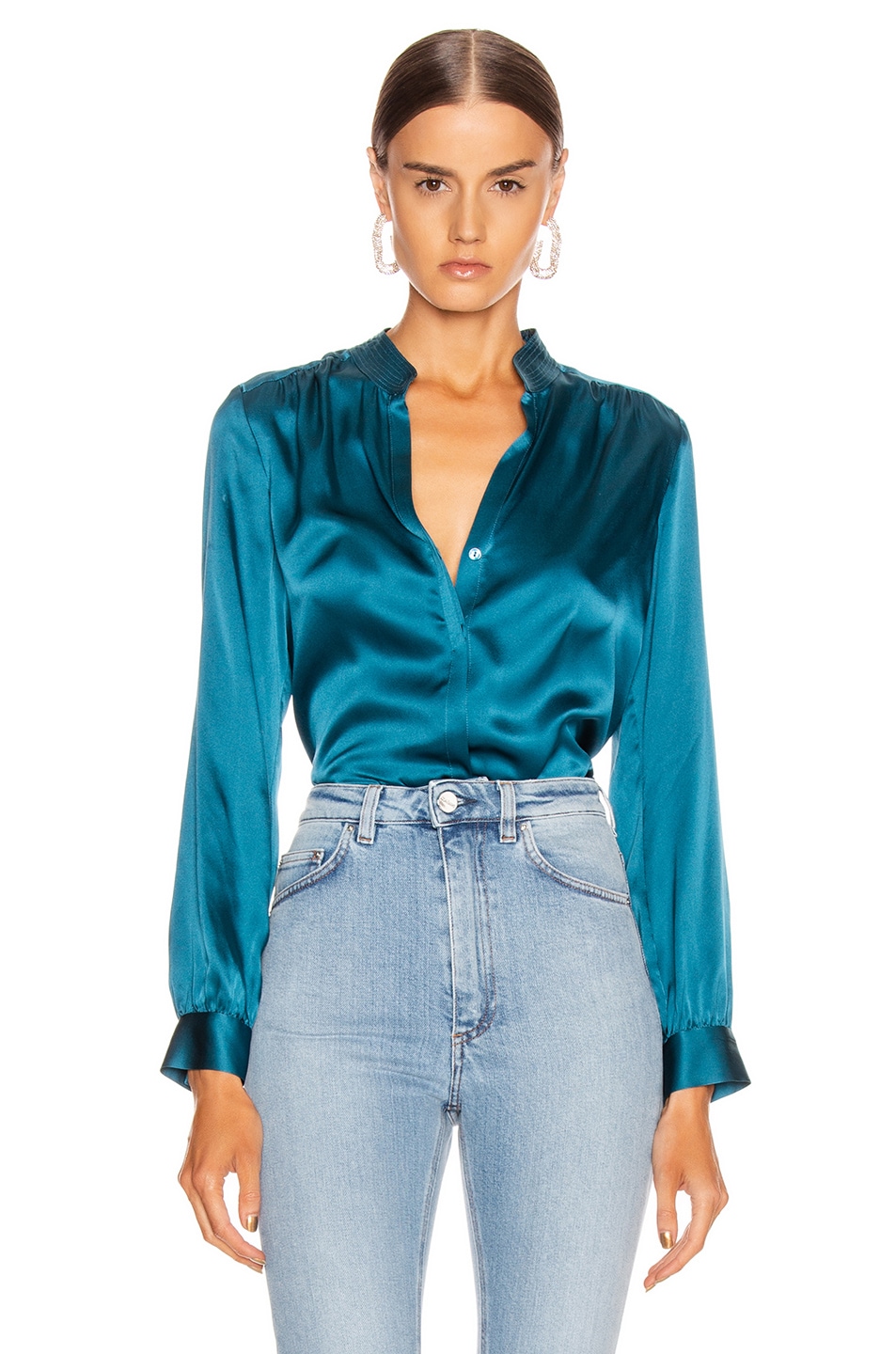 Image 1 of L'AGENCE Bianca Band Collar Blouse in Cortez Blue