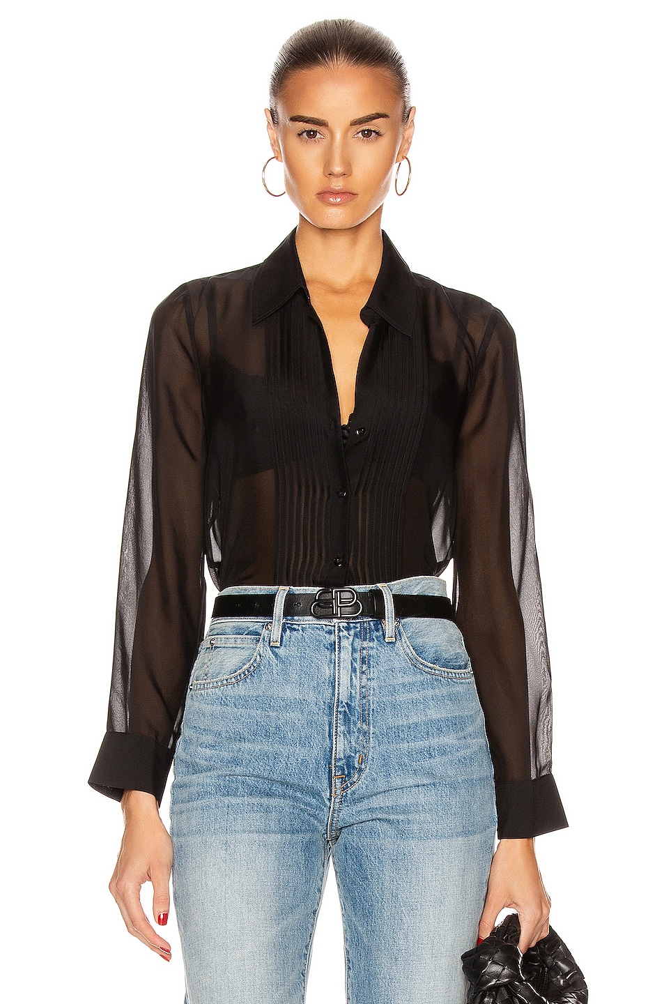 Image 1 of L'AGENCE Swinton Pintuck Blouse in Black