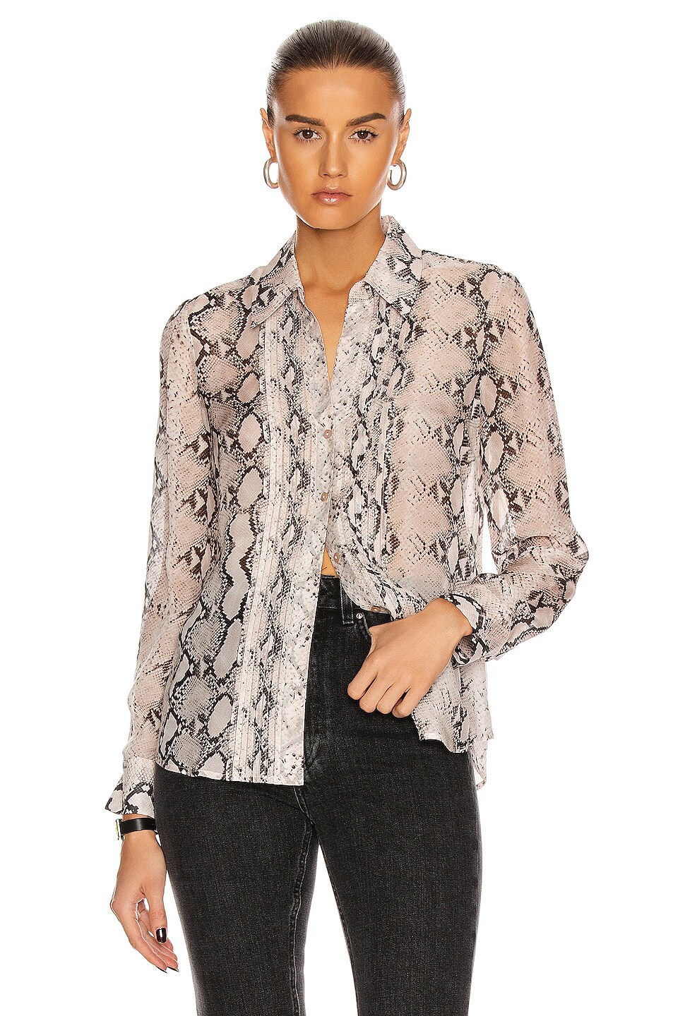 Image 1 of L'AGENCE Swinton Pintuck Blouse in Mineral Paloma