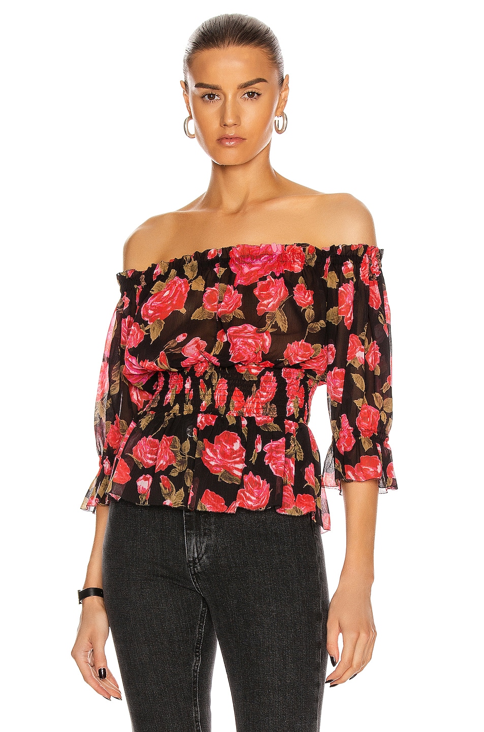Image 1 of L'AGENCE Aubriella Off Shoulder Top in Black Rosewood