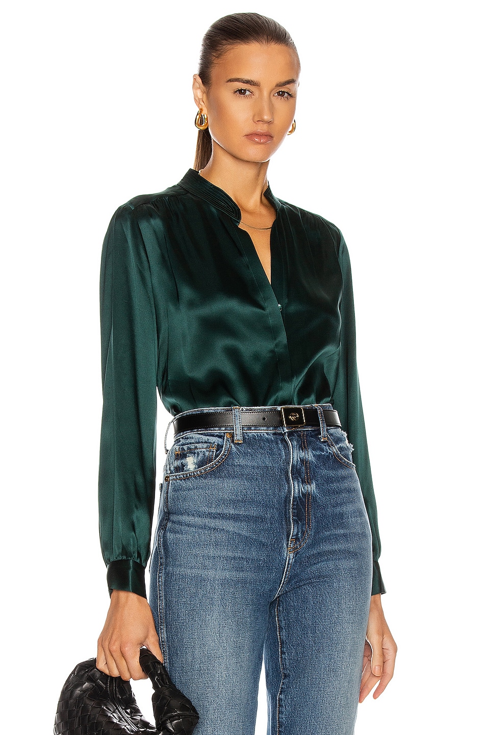 Image 1 of L'AGENCE Bianca Band Collar Blouse in Dark Glade