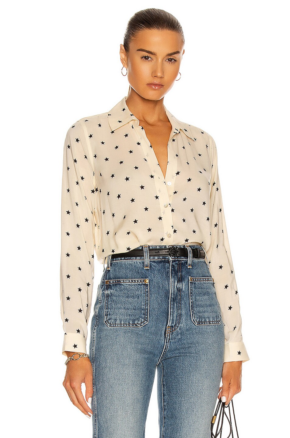 Image 1 of L'AGENCE Holly Long Sleeve Blouse in Ecru & Black Star
