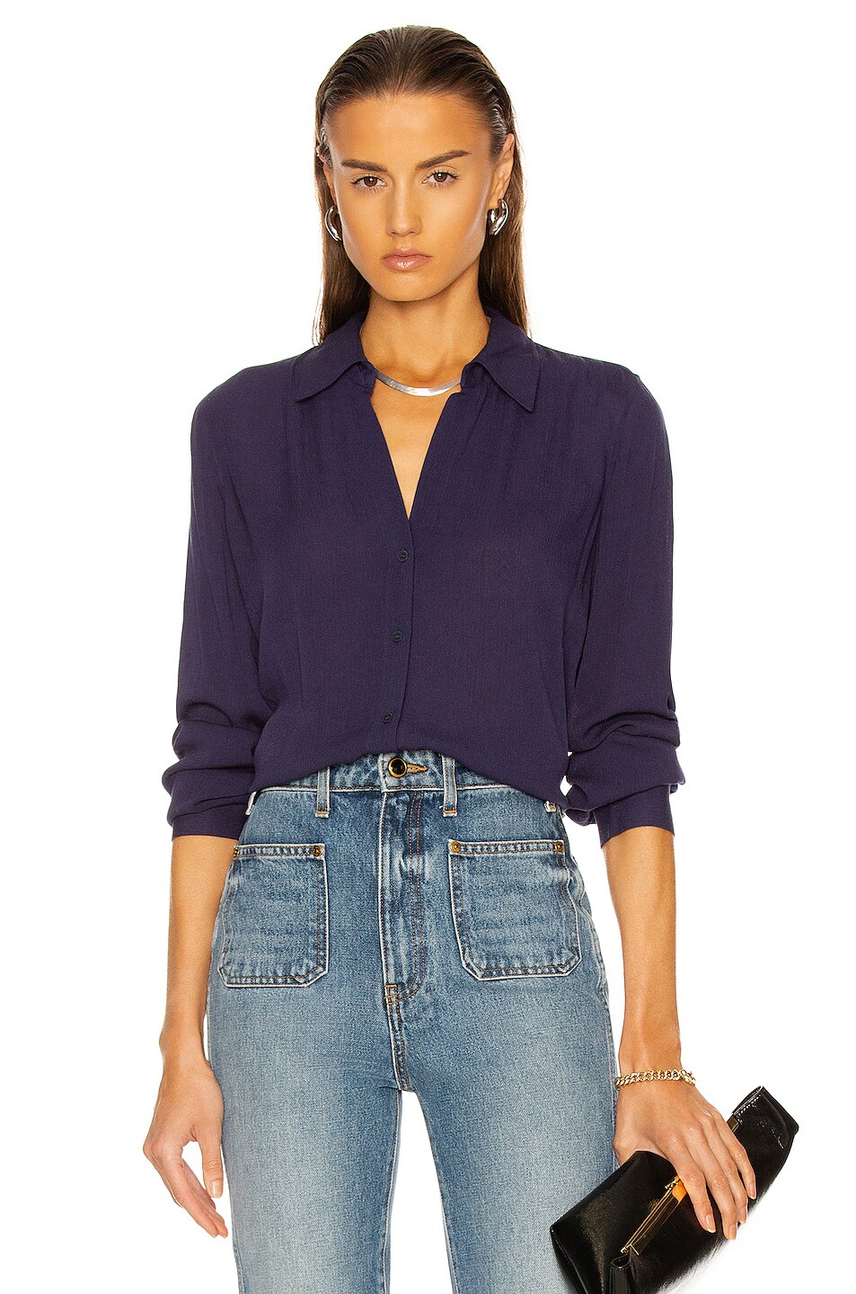 Image 1 of L'AGENCE Nina Long Sleeve Blouse in Navy