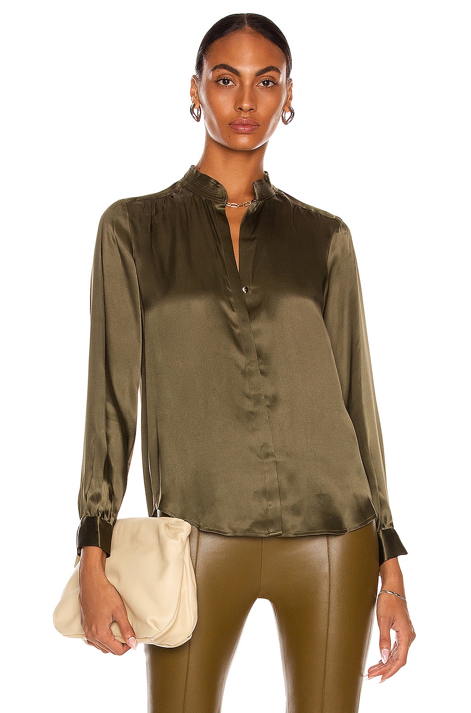 Image 1 of L'AGENCE Bianca Band Collar Blouse in Ivy Green