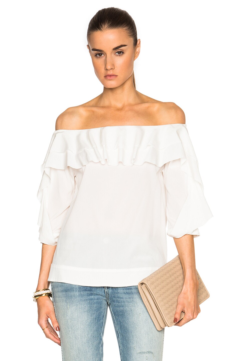 Image 1 of L'AGENCE Monroe Ruffle Top in Ivory