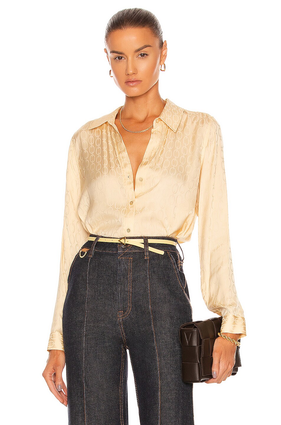 Image 1 of L'AGENCE Holly Long Sleeve Blouse in Light Gold Tonal Chain