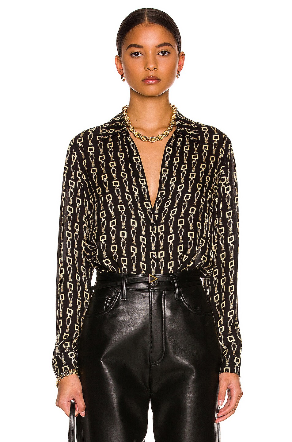 Image 1 of L'AGENCE Nina Long Sleeve Blouse in Black & Light Gold Keyring