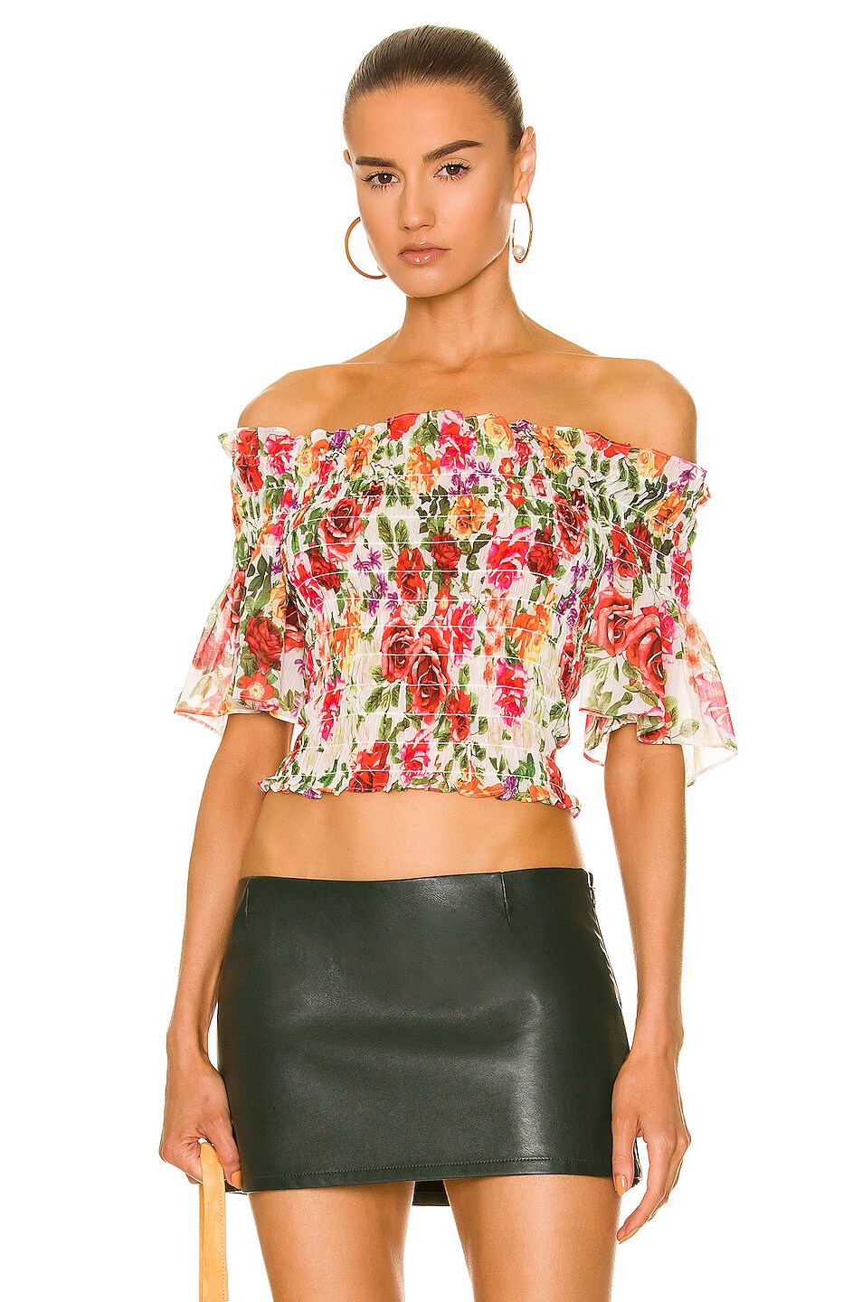 Image 1 of L'AGENCE Bexley Off The Shoulder Top in White Multi Garden Floral