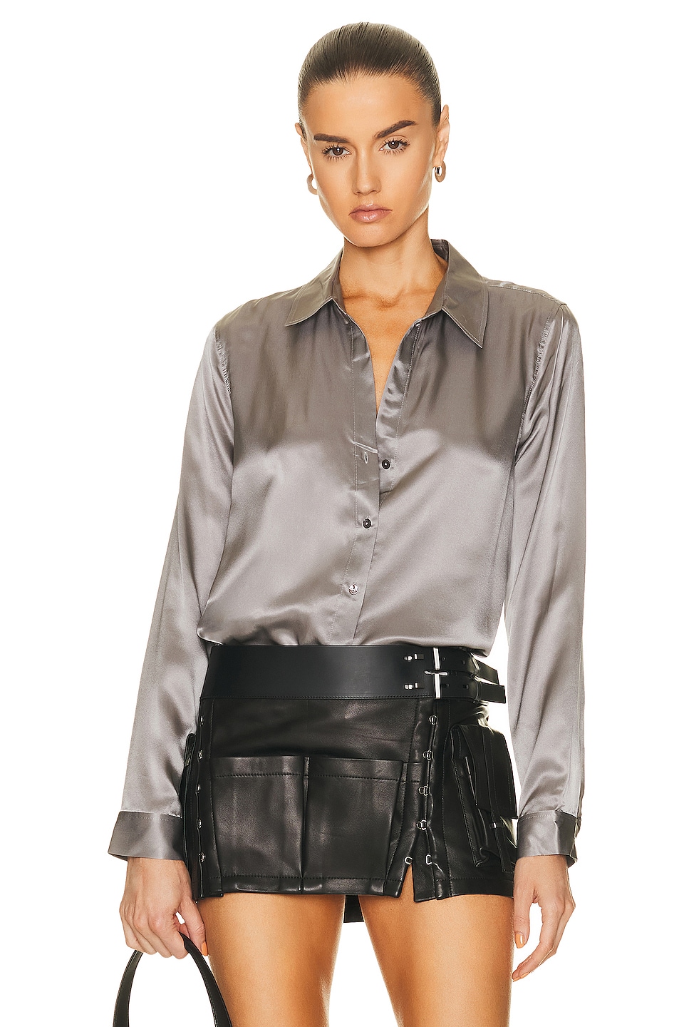 Image 1 of L'AGENCE Tyler Long Sleeve Blouse in Storm Grey