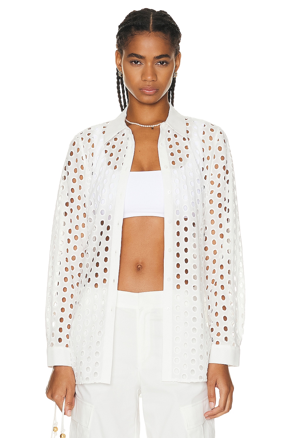 Image 1 of L'AGENCE Lindy Eyelet Blouse in White